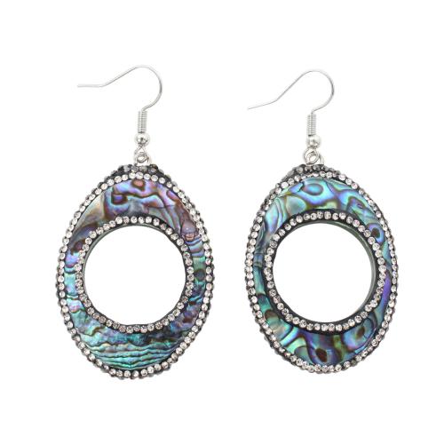 Abalone Shell Drop Earring, with Brass, fashion jewelry & for woman & with rhinestone & hollow, 63x31x4.90mm, Sold By Pair