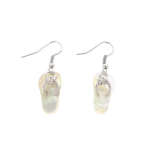 White Shell Drop Earring, with Brass, fashion jewelry & for woman, 39x12x0.80mm, Sold By Pair