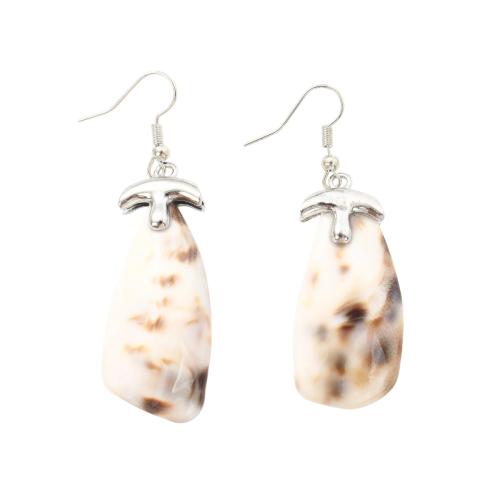 Shell Drop Earring, with Brass, fashion jewelry & for woman, 63x18x7mm, Sold By Pair