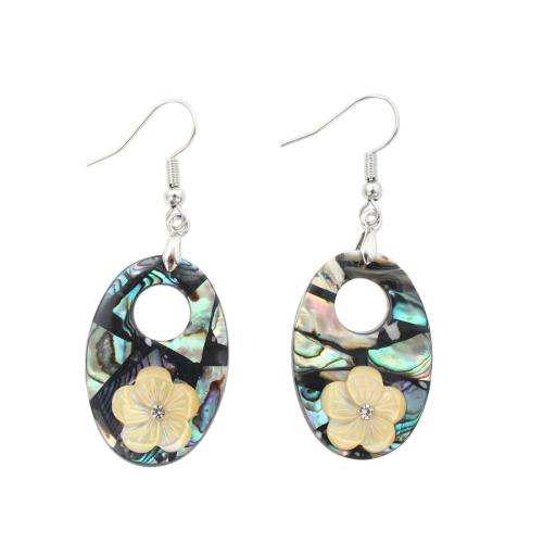 Abalone Shell Drop Earring, with Brass, fashion jewelry & for woman & with rhinestone & hollow, 52x21x6.30mm, Sold By Pair
