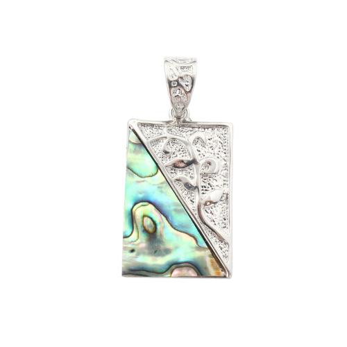 Natural Abalone Shell Pendants, with Brass, Rectangle, DIY, 33x20x3mm, Sold By PC
