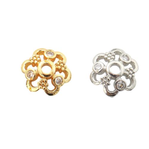 Brass Bead Cap, plated, DIY & micro pave cubic zirconia, more colors for choice, 9.90x9.90x3mm, Sold By PC