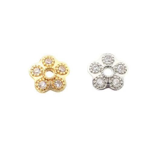 Brass Bead Cap, plated, DIY & micro pave cubic zirconia, more colors for choice, 7.40x7.40x2mm, Sold By PC