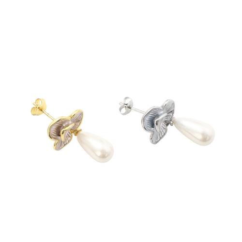 laiton boucle d oreille dormeuse, avec perle de plastique, Placage, bijoux de mode & pour femme, plus de couleurs à choisir, earring size 16x14.4x13.7mm, pearl size 16.2x6.9mm, Vendu par paire