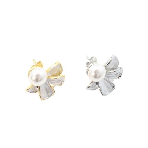 Messing Ohrstecker, mit Kunststoff Perlen, Blume, plattiert, Modeschmuck & für Frau, keine, 17.90x18.40x17.60mm, verkauft von Paar