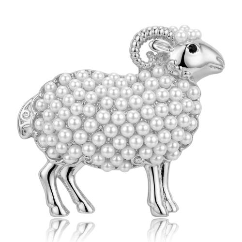 aleación de zinc broche, con Perlas plásticas, Oveja, chapado, Joyería & para mujer, más colores para la opción, 38x35mm, Vendido por UD