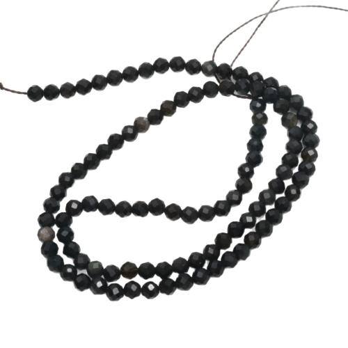 Edelstein Schmuckperlen, Gold- Obsidian, rund, DIY & verschiedene Größen vorhanden & facettierte, keine, verkauft von Strang