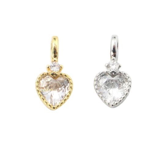 Befestigter Zirkonia Messing Anhänger, Herz, plattiert, DIY & Micro pave Zirkonia, keine, 14.30x7.20x3.20mm, verkauft von PC