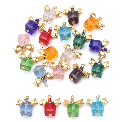 Pendentifs cristal, verre, avec alliage de zinc, En forme de boîte de cadeau, fait à la main, DIY, plus de couleurs à choisir, 10mm, 6PC/lot, Vendu par lot